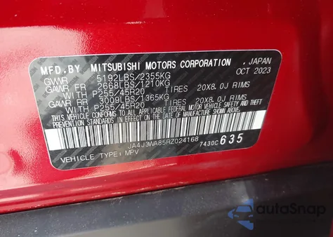 2024 Mitsubishi Outlander Sel 2.5 2Wd from USA, damaged, VIN JA4J3WA85RZ024168